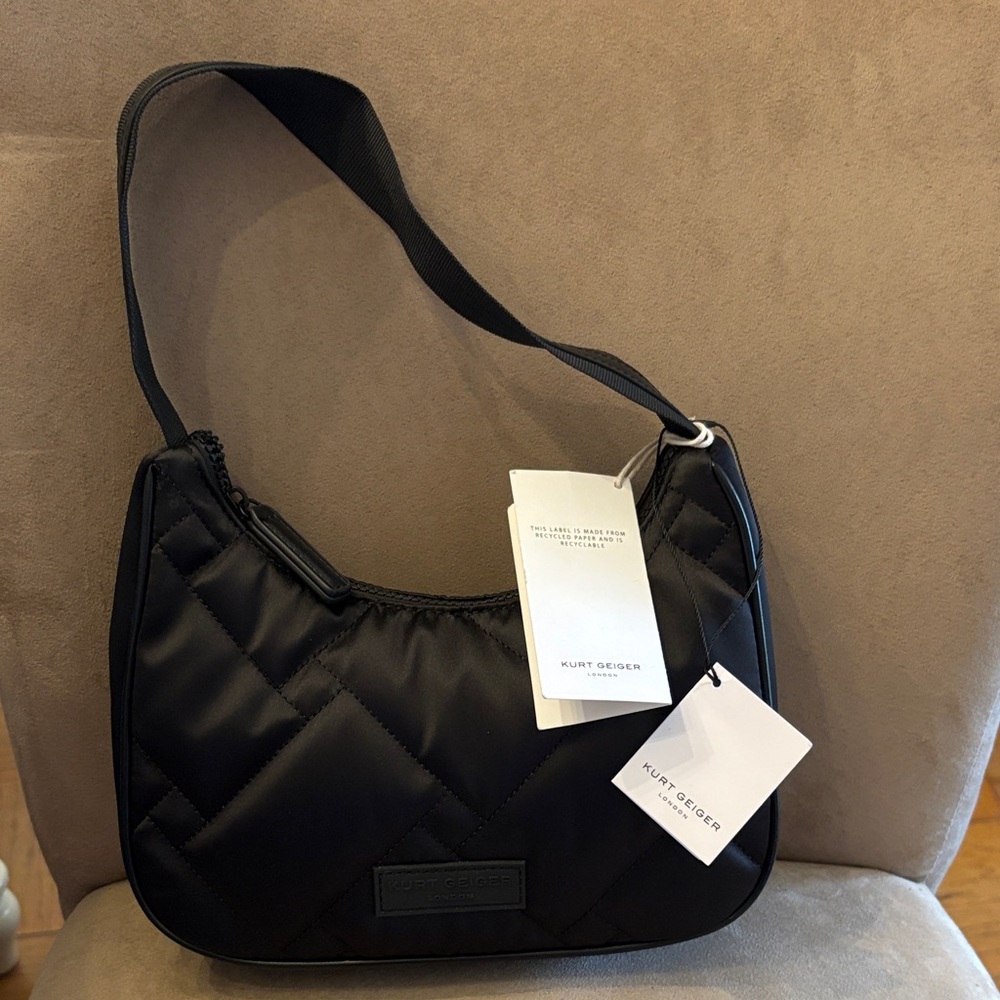 NWT! Kurt Geiger Black Quilted Nylon Shoulder Bag. Excellent condition!